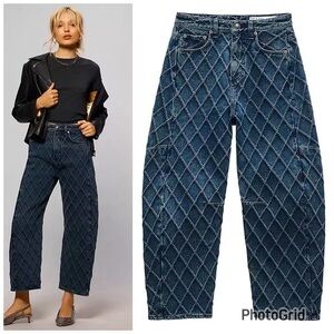 rag & bone The Charlie High Rise Quilted Diamond High-Rise Barrel Jeans - Blue